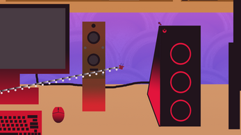 Plug It! gameplay showing the neon speaker room and cable connection.