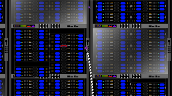 Plug It! gameplay showing a dense wall of audio hardware and cables.